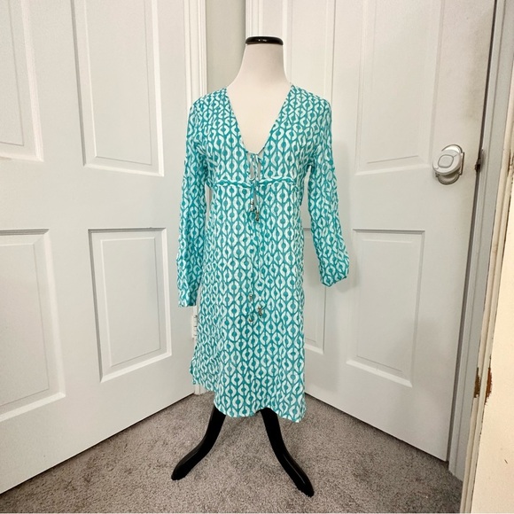 NEW! Geometric cover-up  Small Teal Blue Aqua swimsuit bathing suit coverup - Picture 1 of 8